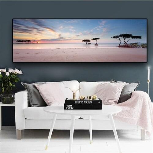 Natural Tree and Beach Sky Landscape Posters and Prints Canvas Painting Mediterran Scandinavian Wall Art Picture for Living Room