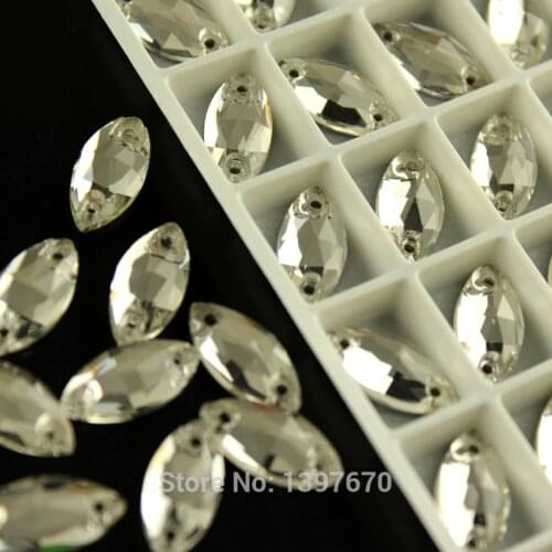 Sew on clear navette Sewing 2holes crystal Glass flatback rinestones Crystals buttons stones sew on handcraft accessaries