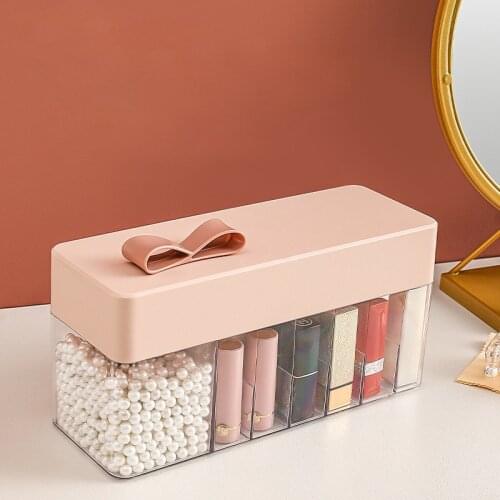 Transparent Lipstick Storage Box Make Up Storage Organizer With Pearls Plastic Large-capacity Storage Container Used As A Gift