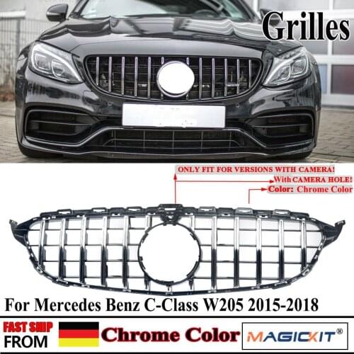 MagicKit AMG C63 Panamericana Grille For Mercedes W205 C205 C CLASS 2015-2018 w/ CAMERA