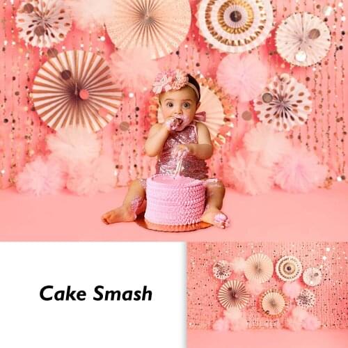 Pink Paper Flowers Girls Birthday Portrait Backdrop for Photography Newborn Kids Cake Smash Photo Background Studio Glitter Prop