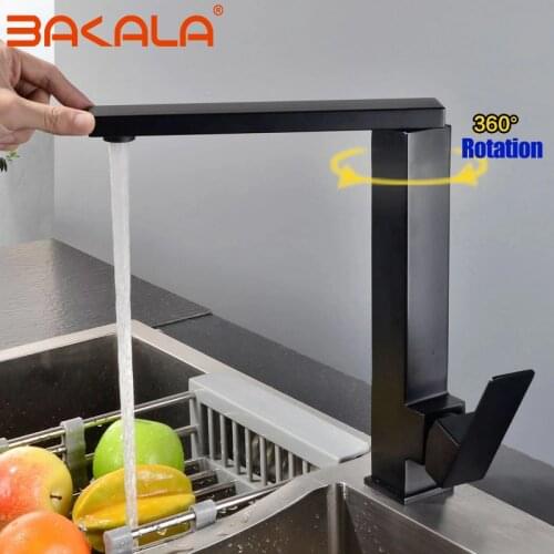 BAKALA 360Rotating Square kitchen faucets Brushed Nickel/Black sink kitchen mixer water tap stainless steel Kitchen Faucet