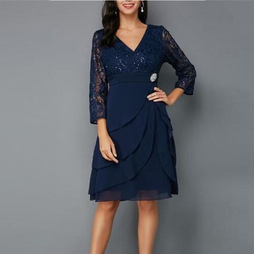 Navy Blue Short Mother Of The Bride Dresses for Weddings 2021 with Sleeves Wedding Guest Party Lace Knee Length Plus Size Vestid