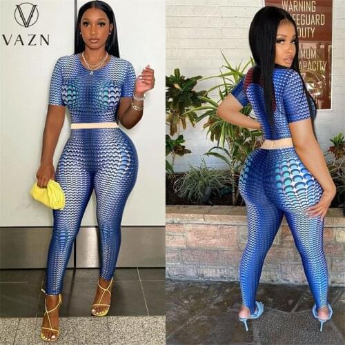 VAZN 2021 INS Retro High Quality Office Lady Free Sexy Vintage Regular Short Sleeve Long Pencil Pants Slim Women 2 Piece Set