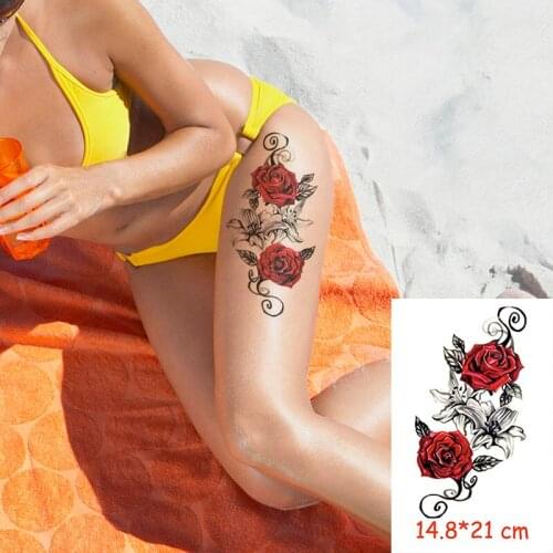 Waterproof Temporary Tattoo Sticker red rose flower tatoo water transfer fake tattoos flash tatto Woman Man lady 14.8*21 cm