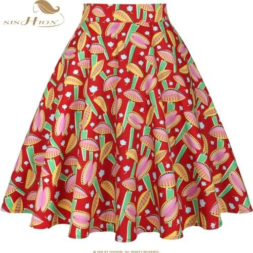 SISHION 2021 New Plant Print Cotton Beach Summer Skirt VD0020 Red Carnivorous Plant Swing Ladies Skirt A Line Vintage Skirts