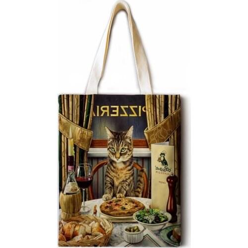 Persian cat cotton and linen ladies large-capacity casual printing handbag fashion art ladies shoulder bag