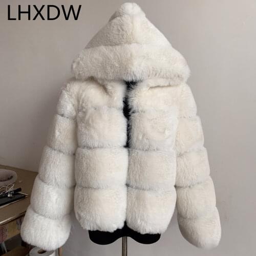 2021 ladies faux fur coat with hat women winter warm fox fur coat faux fur coat plush fluffy fur coat high quality fur coat 5xL