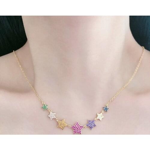 Gold Black Copper Multicolor Pentagram AAA Cubic Zirconia Simple Pendant Necklace Womens Fashion Jewelry Cobre CZ Colar