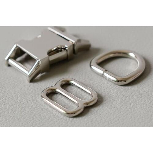 10 Sets （Metal Buckle+8 Ring+D Ring Set)(15mm) Zinc Alloy Metal Buckle Manufactures For Diy Backpack Pet Collars Release Buckles