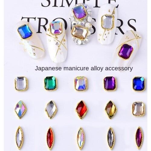 100PCS/Bag Nails Accessories Tools Rhinestones, Manicure Flatback Rhombus/Suqare/Horse Eye Metal Diamond Jewelry 3D Charms*H293