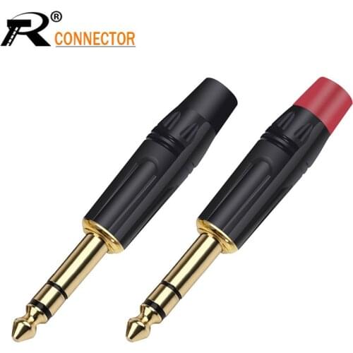 2Pcs/1Pair Gold plated 6.35MM Jack Connector Smooth Black Microphone Audio Stereo Plug Assembly Free Solder Wire Connector