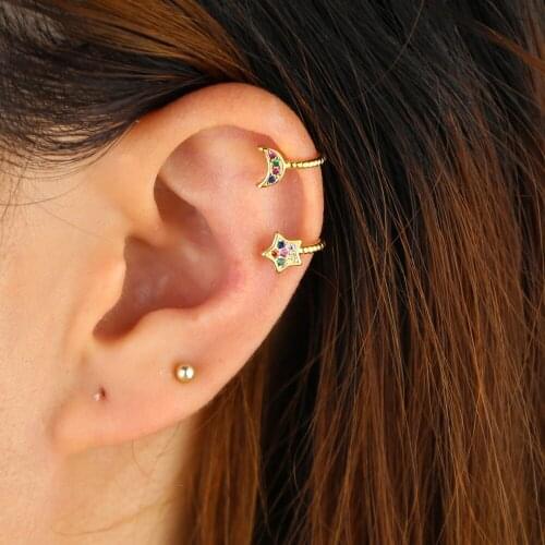 2019 minimal lovely tiny cz moon star 1 pc cuff earring gold filled white rainbow cz no hole no pierced clip earring jewelry
