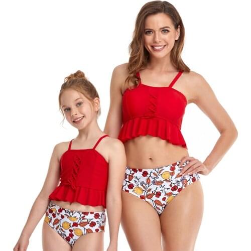2021 Kids Girls Swimwear Bikini Set Women Mother Daughter Bathing Suit Two Piece Children Swimming Costume Beachwear Biquinis