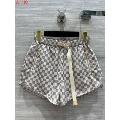 2021 New Spring Summer High-End Luxury Brand Design Classic Checkerboard Grid Drawstring Print Letter Womans Shorts 50322