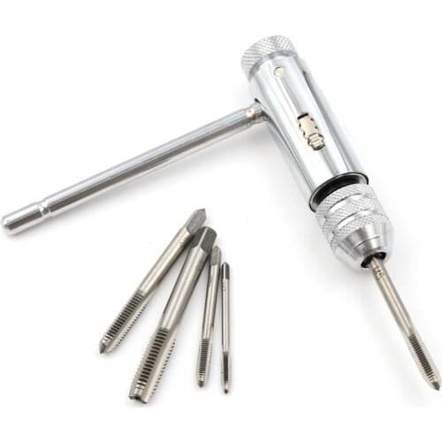5Pcs/set Screw Thread Plug Tap Machinist Tool Adjustable M3-M8 T-Handle Ratchet Tap Wrench Machinist Tool Whosesale