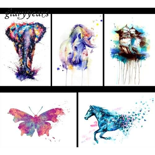 5 Pieces Colorful Animal Pattern Design Tattoo Sticker Flower Arm Body Art Watercolor Elephant Cat Decals Temporary Tattoo KM#18