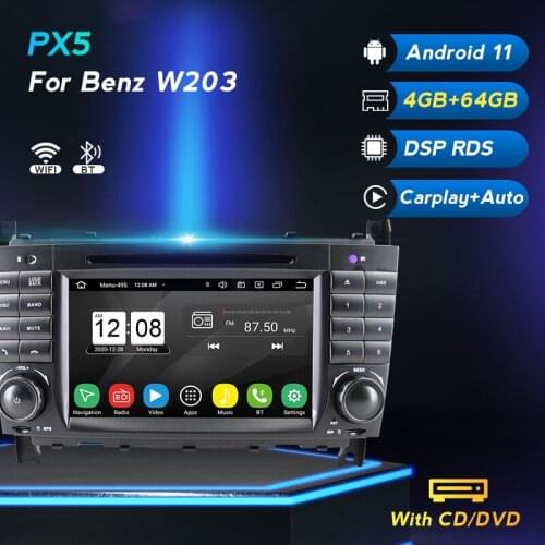 PX5 4G+64G Android 11 DSP RDS Car Radio Multimedia Player for Mercedes Benz W203 W209 W219 A160 C-Class C180 C200 CLK200 C230