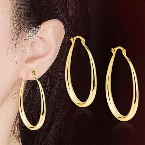 Big Smooth Ellipse Oval Hoop Earrings For Women Statement Gold Silver Color Round Circle Loop Earring Party Gift