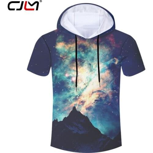 CJLM Man Personality Colorful Hooded Tshirt 3D Starry Sky Full Printed Mens Tee Shirt Wholesale Oversized Spandex T-shirt