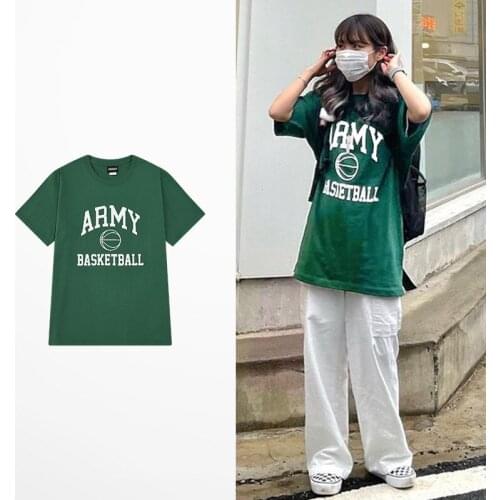 New Fashion High Street INS T Shirt Men Men Funny Amry Print T Shirts Men 100% Cotton Lovers Couple Hip Hop Green Short Tee
