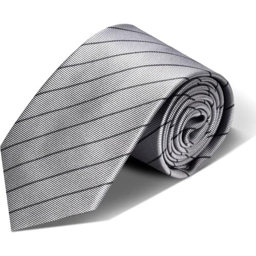 Brand Designer 8 CM Stripe 100% Silk Ties for Men Wedding Party Business Suit Dresses Necktie With Gift Box ( Grey )