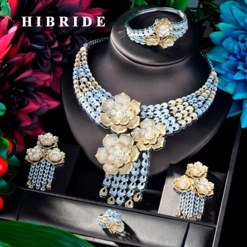HIBRIDE Luxury Design Necklace Pendant Gold Color Luxury Women Jewelry Set For Bridal Party Accessories Jewelry Gifts N-926
