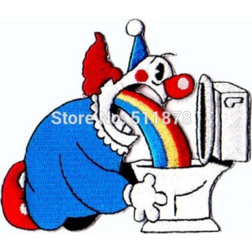 PUKING CLOWN RAINBOW TOILET SPEW HIPSTER GAY BACKPATCH Rider Rock Heavy Metal biker vest Costume Embroidered iron on patch