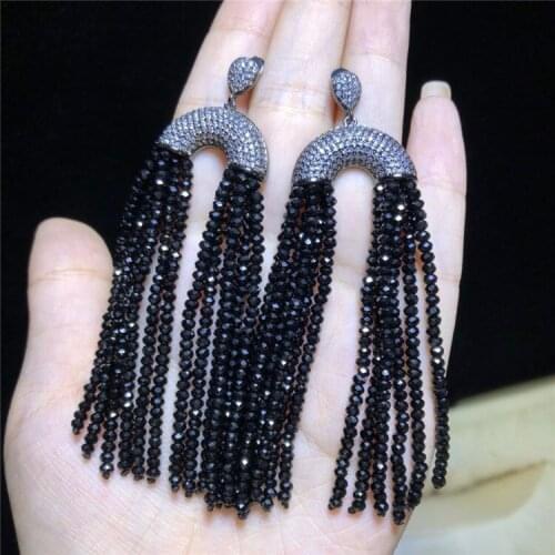 Tassel Black Crystal Drop Earrings Fashion Elegant Pearl Earrings Jewelry Women Gifts For Mother/Girlfriend