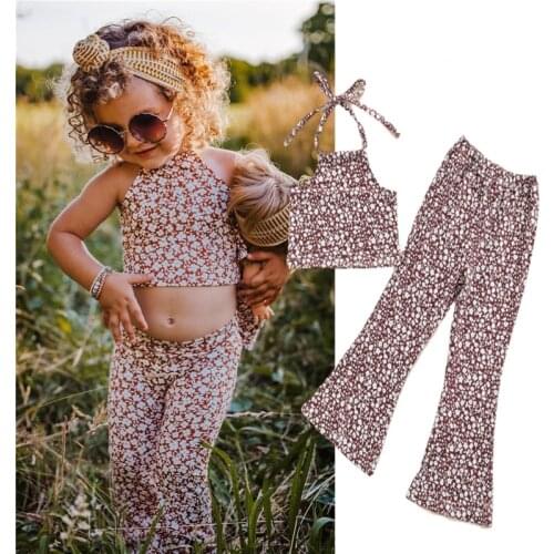2021-04-15 Lioraitiin 1-6Years Toddler Baby Girl 2Pcs Summer Clothing Set Daisy Printed Vest Top Long Pant Outfit