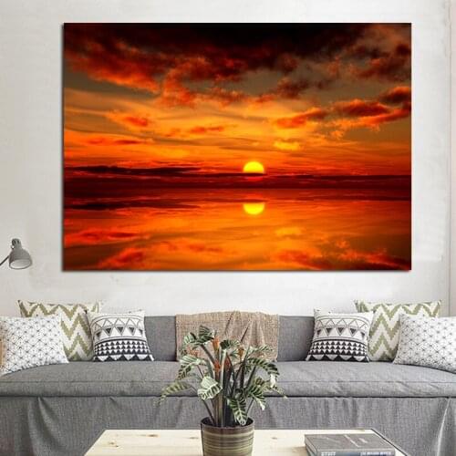 Nice Canvas Painting Beach in the sunset Poster Home Decor Cloth Fabric Posters Best Gift Canvas Posters