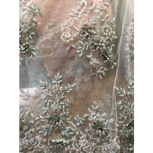 Nice luxury 3d flower BZL-91511 embroidery tulle mesh lace fabric with lots tube beads for wedding dress/evening dress