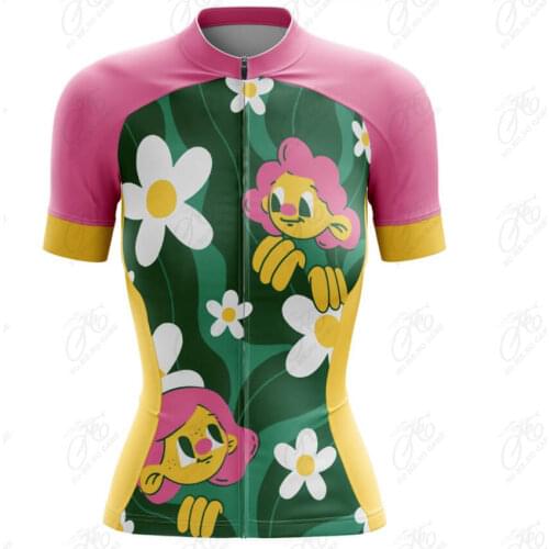 Summer new girl white flowers cycling jersey pink women road cycling clothing breathable MTB bike Jersey Outdoor Sports Wear