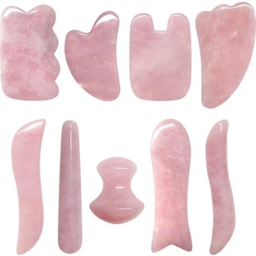 Rose Quartz Gouache scraper Gua sha Massage For Face Natural Gouache Stone GuaSha massage Tools Body Facial Jade Massager Set