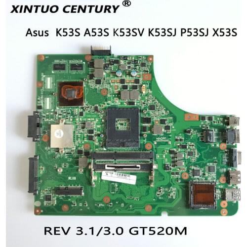 For ASUS K53S A53S K53SV K53SJ P53SJ X53S laptop Motherboard K53SV Motherboard REV 3.1/3.0 GT520M K53SV Mainboard 100% test ok