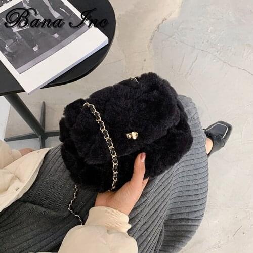 Fashion Plush Chain Women Shoulder Bags Designer Candy Female Crossbody Bags Luxury Fur Crossbody Bag Small Flap Lady Purse 2021