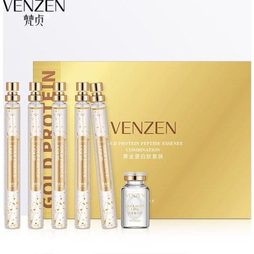 5*15ml Gold Protein Peptide Serum Brighten skin colour Firming Desalt Wrinkles Fine Lines Removal Combination Set