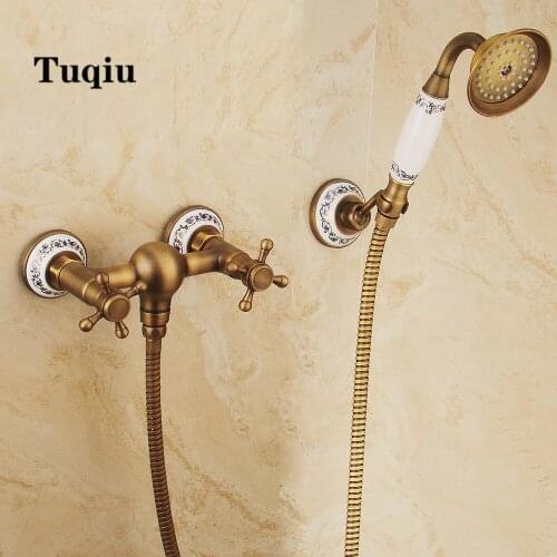 Shower Faucet set Wall mounted Antique bronze Solid Brass Bathroom Shower Crane classical cross handle