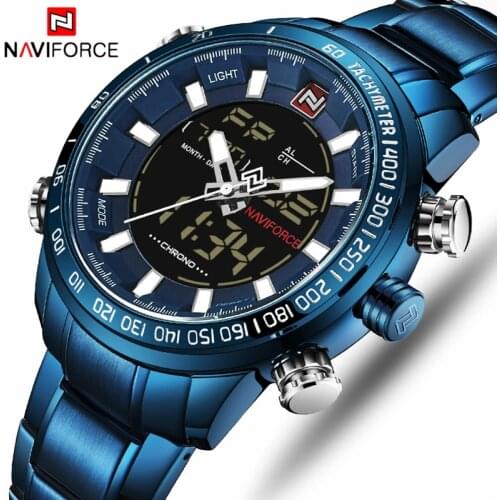 NAVIFORCE Brand Watch Men Fashion Quartz Analog LED Digital Watch Mens Full Steel Waterproof Sports Watches Relogio Masculino