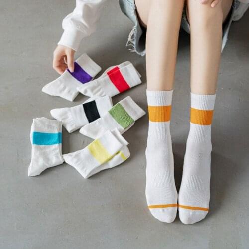 2021 New Four Seasons Suitable for Horizontal Striped Tube Socks Female Personality Cotton Stripe Stitching Fashion Cute Socks