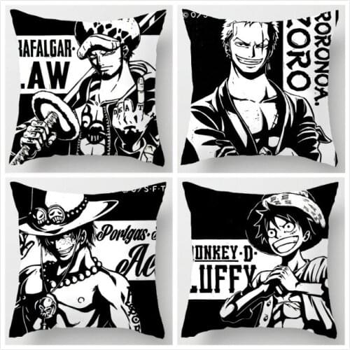 One Piece pillow cover, Creative cartoon One Piece luffy Law sabo ace zoro Short plush throw pillow case pillowcase wholesale
