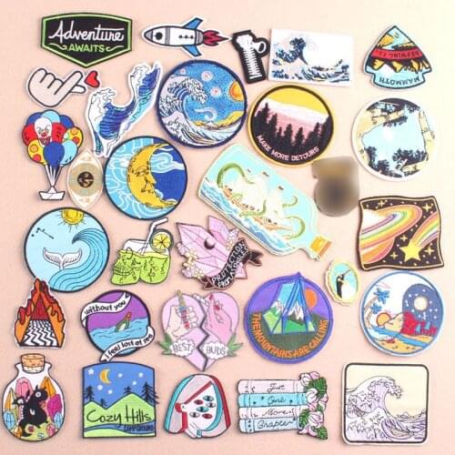 Outdoor Travel Forest Explore Patch Embroidery Patches For Clothing Cartoon Iron On Patches Stripe On Clothes DIY Accessories