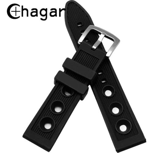 22mm Waterproof Diving Rubber Holes sports Watch Band Strap Silicone Breathable Watchband Bracelet Pin Buckle Correa de reloj