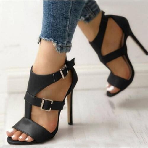Women 8cm-up High Heels Sandals Ladies Buckle Strap Gladiator Sandals 2021 Summer Female Party Shoes Plus Size 34-43 Black Brown