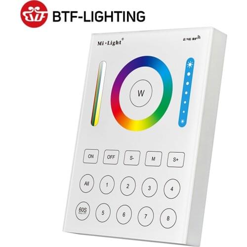 Dry Battery 2.4GHz Panel Sensitive Touching Remote Controller for Single Color CCT RGB RGBW RGB+CCT LED Strip Light 8 Zone 30 m