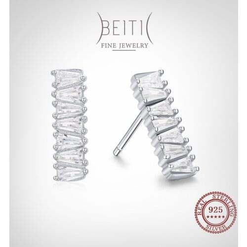Beitil Authentic 925 Sterling Silver Rectangle Long CZ Stud Earrings For Women Classic Luxury Wedding Accessories Jewelry GIFT