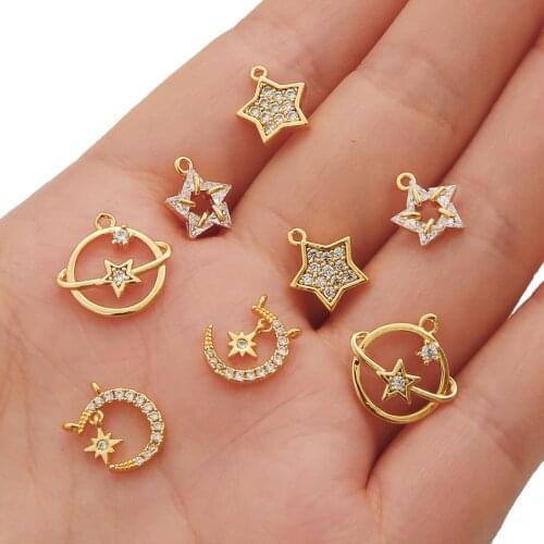 Five-pointed Star Earrings, Gold Diamond Moon Earrings,New Star Small Exquisite Diamond Earrings Jewelry Making Accessories