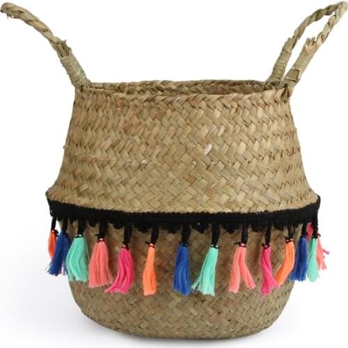 22x20 Seagrass Wickerwork Basket Rattan Foldable Hanging Flower Pot Planter Woven Dirty Laundry Hamper Storage Basket Home Decor