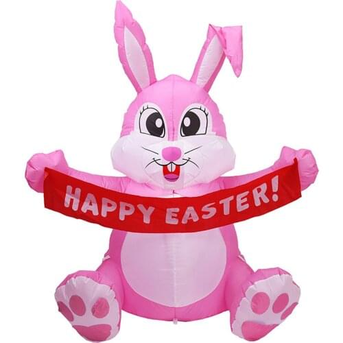 LED Inflatable Bunny Garden Decor Decorative Props Pink Suitable For Holiday Parties 1.5m Polyester Easter Products