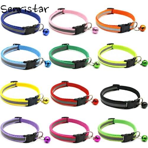 Reflective Nylon Pet Cat Collar With Bell Necklace Safety Adjustable Breakaway Puppy Dog Collar For Small Pets Cat Accessories